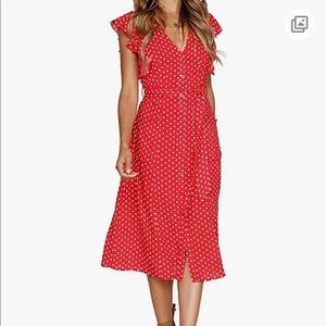 Women's Summer Boho Polka Dot Sleeveless V Neck Swing Midi Dress with Pockets